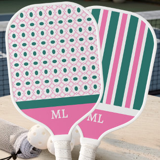 Raquette De Pickleball Initiales de motif géométrique rose sarcelle Pré é