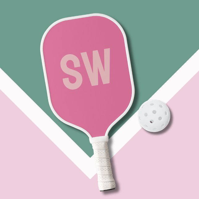 Raquette De Pickleball Initiales du monogramme rose moderne (Modern pink monogram personalized pickleball paddle)