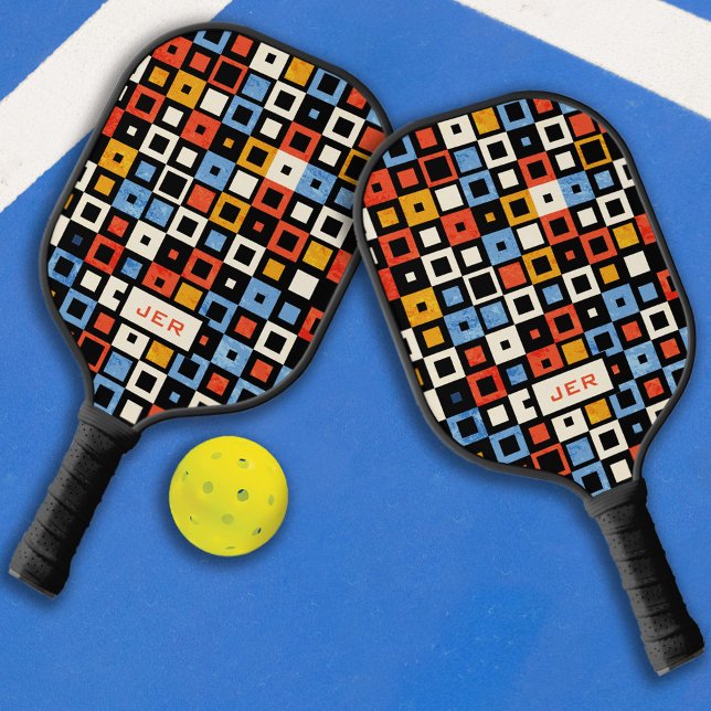 Raquette De Pickleball Initiales du Motif rétro cool les années 70 inspir (Créateur téléchargé)