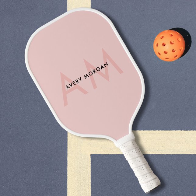 Raquette De Pickleball Initiales minimes de monogramme rose pâle modernes (Créateur téléchargé)