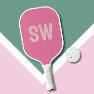 Raquette De Pickleball Initiales Monogramme Rose Moderne