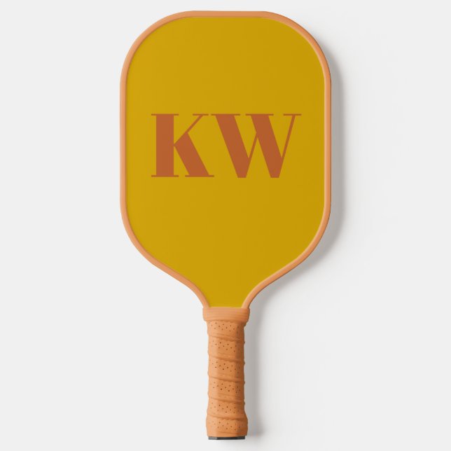 Raquette De Pickleball Initiales Monogrammes en terre cuite jaune Personn (Recto)