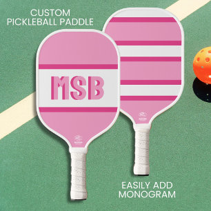 Raquette De Pickleball Initiales Monogrammes, Fun Pink Stripes, Personnal