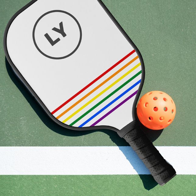 Raquette De Pickleball Initiales personnalisées gay pride triées | Blanc (Créateur téléchargé)