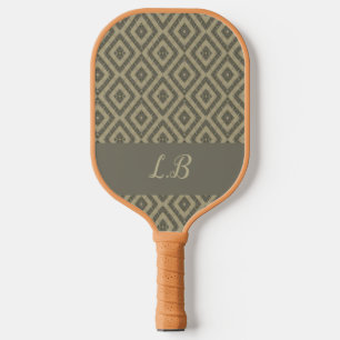 Raquette De Pickleball Initiales personnalisées gris brun motif de brique