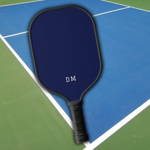 Raquette De Pickleball Initiales simples Élégant moderne bleu marine fonc