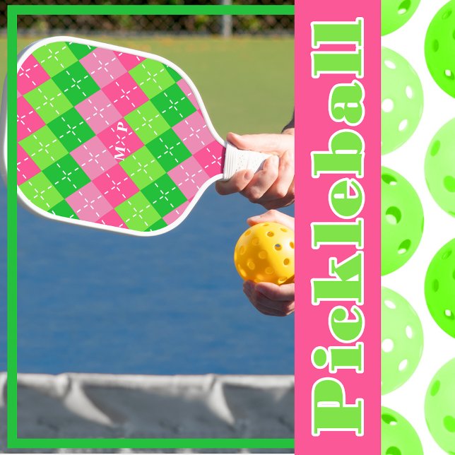 Raquette De Pickleball Jacquard rose et vert avec piqûres blanches (Créateur téléchargé)