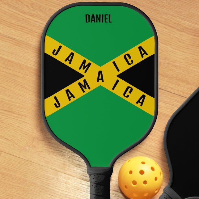 Raquette De Pickleball Jamaïque Green Black & Gold Nom Jamaican Flag (Jamaica Green Black & Gold Name Jamaican Flag Pickleball Paddle)