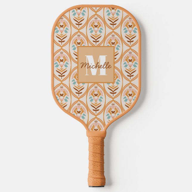 Raquette De Pickleball Jardin d'été Retro | Monogramme (Recto)