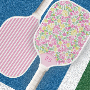 Raquette de pickleball jaune à rayures florales mi