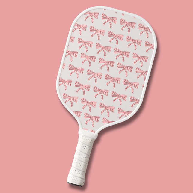 Raquette De Pickleball Joli arc rose rayé (Pink feminine bow aesthetic, coquette pickleball paddle.  Pattern to both sides. )