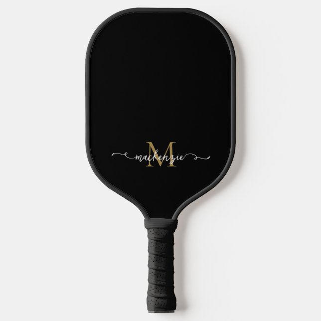Raquette De Pickleball Joli Black Gold Script Typographie Monogramme (Recto)