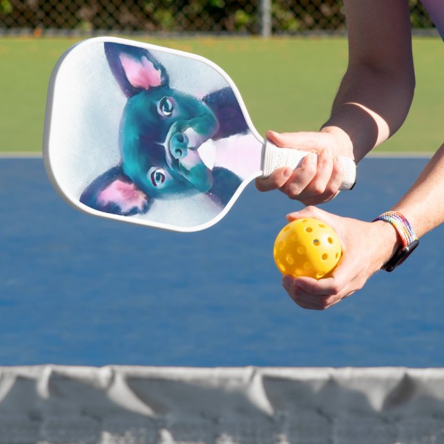 Raquette De Pickleball Joli design Turquoise de Bulldog Français Rose (Insitu)