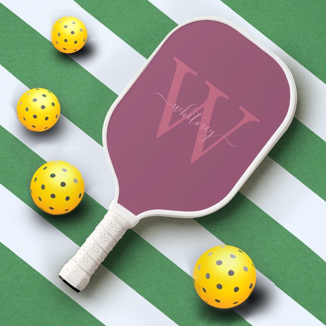 Raquette De Pickleball Joli Monogramme rose moderne Nom et initiale (Créateur téléchargé)