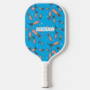 Raquette De Pickleball Joli motif caricature de calmar rose
