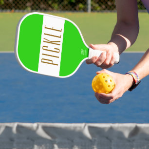 Raquette De Pickleball Joli texte rayé vert citron vibrant blanc PICKLE