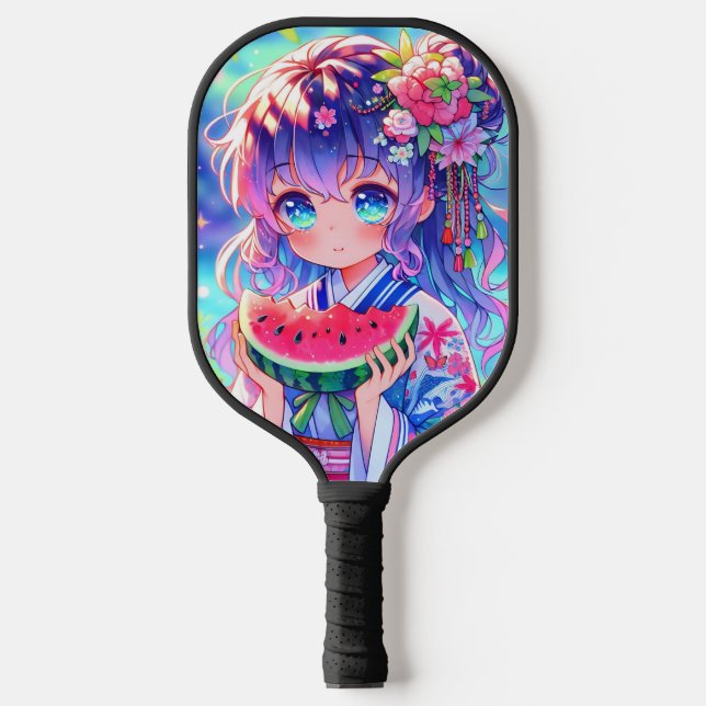 Raquette De Pickleball Jolie Anime Girl Manger Watermelon (Recto)