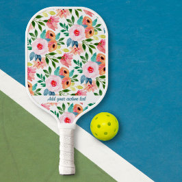 Raquette De Pickleball Jolie aquarelle Fleurs de jardin Texte personnalis