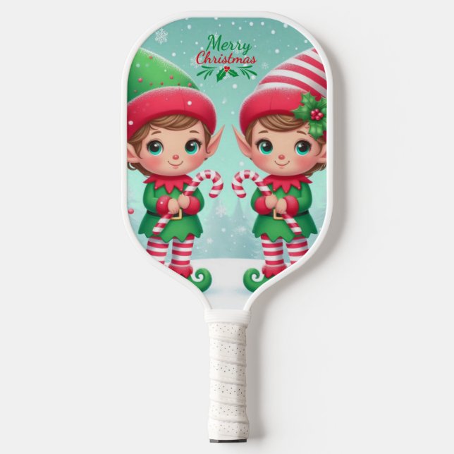 Raquette De Pickleball Jolies elfes de Noël (Recto)