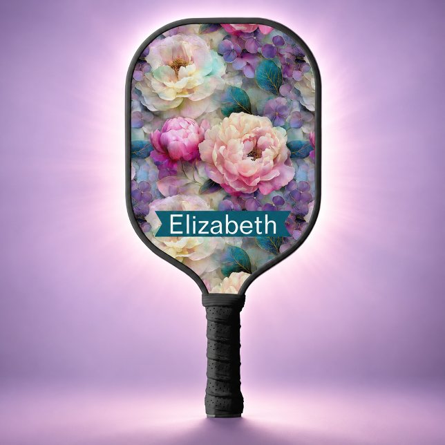 Raquette De Pickleball Jolies Fleurs de Mère de Perle Personnalisées (Pretty Mother Of Pearl Floral Patterned Personalized Pickleball Paddle For Women.)