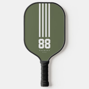 Raquette De Pickleball Joueur moderne Nom Age Stripes Vert Anniversaire