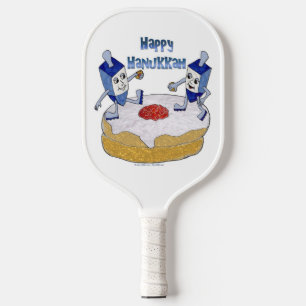 Raquette De Pickleball Joyeux Hanoukka Dancing Dreidels Sur Doughnut