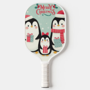 Raquette De Pickleball Joyeux manchots enneigés de Noël