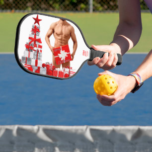 Raquette De Pickleball Joyeux Noël SlipperyJoe rouge blanc argent cadeau