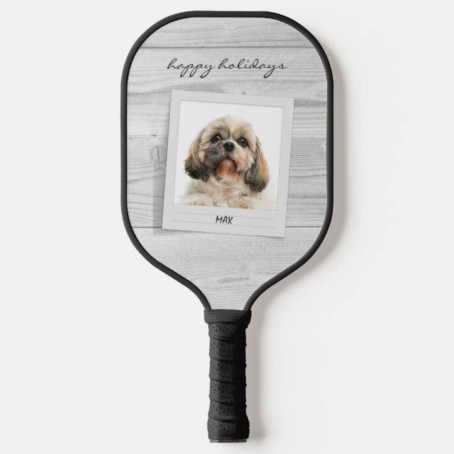 Raquette De Pickleball Joyeux Vacances Animaux de compagnie Script photo  (Recto)