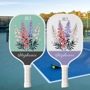 Raquette De Pickleball Juillet Fleur de naissance Nom personnalisé