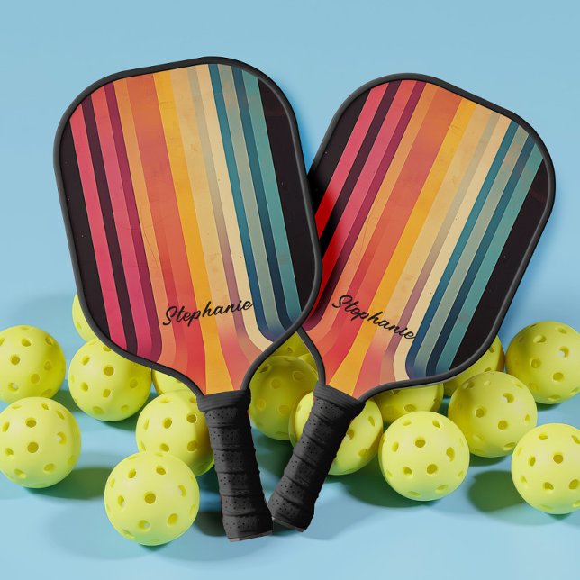 Raquette De Pickleball les années 70 Bandes Abstraites inspirées (Front and back view - Make a bold statement on the court with this retro-inspired pickleball paddle.)