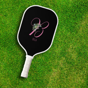Raquette De Pickleball Lettre de fleur noire rose B