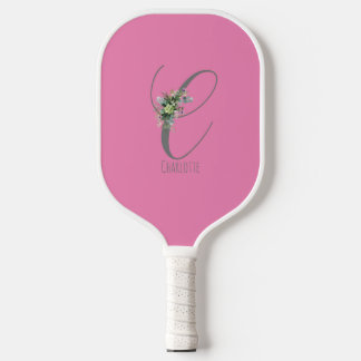 Raquette De Pickleball Lettre de fleur rose gris C