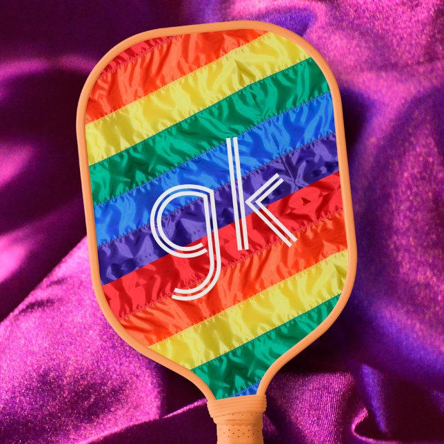 Raquette De Pickleball LGBT LGBTQ Rainbow Flag Gay pride Monogramme initi (Créateur téléchargé)