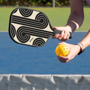 Raquette De Pickleball Lignes Abstraites rétroactives noires
