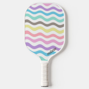 Raquette De Pickleball Lignes modernes Wavy   Pastel Waves Monogram