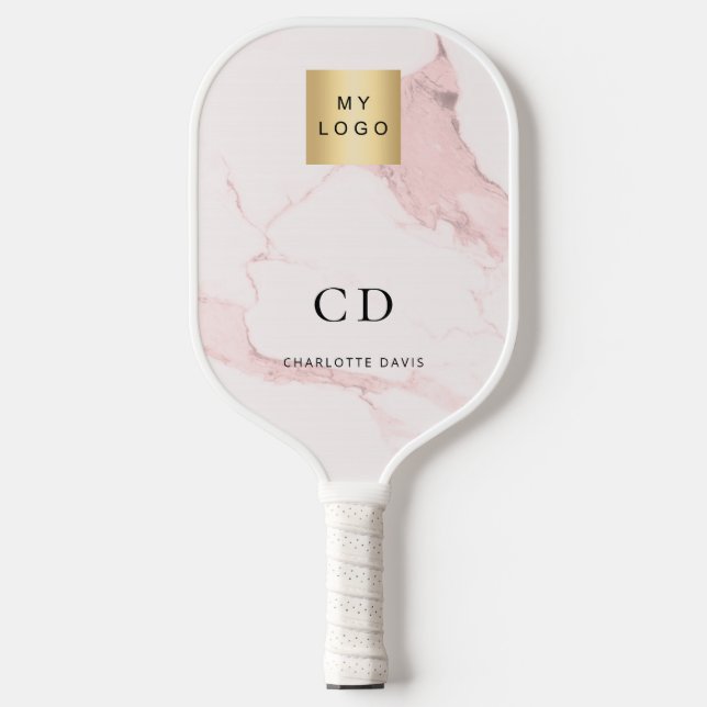 Raquette De Pickleball Logo d'entreprise en marbre rose clair (Recto)