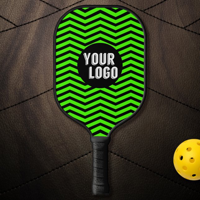 Raquette De Pickleball Logo personnalisé Noir & Vert Chevron Marqué (Créateur téléchargé)
