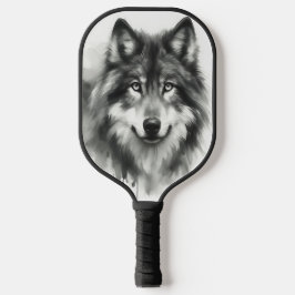 Raquette De Pickleball Loup gris majestueux étonnant Aquarelle Faune