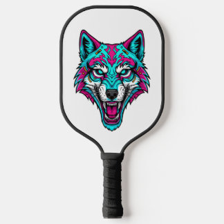 Raquette De Pickleball Loup néon Cyberpunk - Animal robotique Synthwave