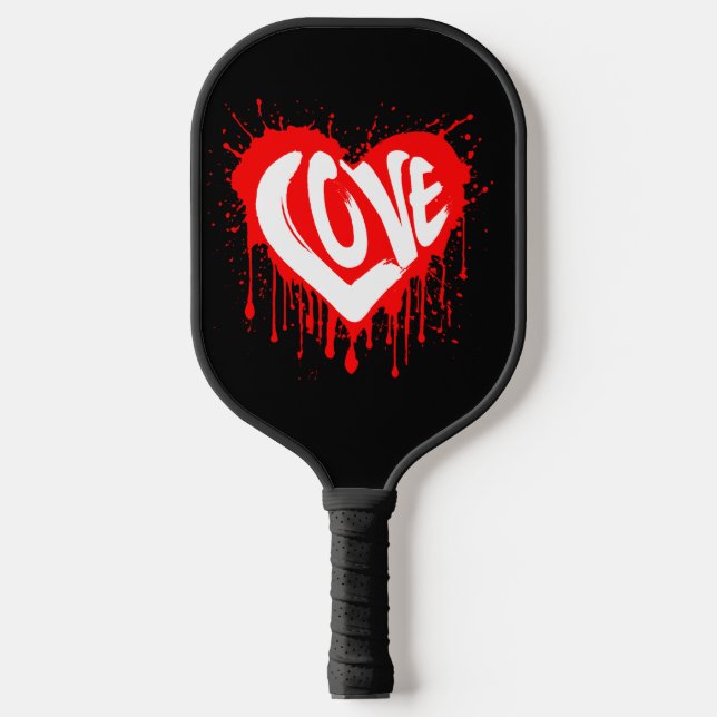 Raquette De Pickleball Love Retro Red Heart Valentine White Text (Recto)