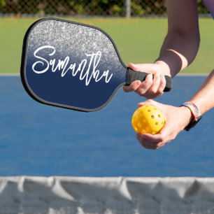 Raquette De Pickleball Luxueux dégradé de bleu minuit paillettes argentée
