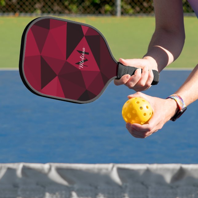 Raquette De Pickleball Magenta rose rouge noir géométrie motif Monogramme (Insitu)