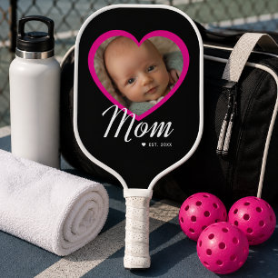 Raquette De Pickleball Maman a établi un script cœur rose photo noir