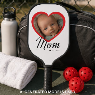 Raquette De Pickleball Maman a établi un script cœur rouge photo blanche
