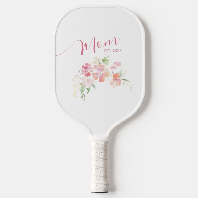 Raquette De Pickleball Maman Etablie Rose Push Aquarelle Florale (Recto)