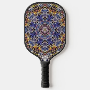 Raquette De Pickleball Mandala fractal psychédélique violet et jaune