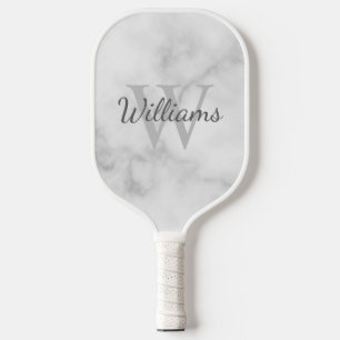 Raquette De Pickleball Marbre blanc Monogramme personnalisé et nom