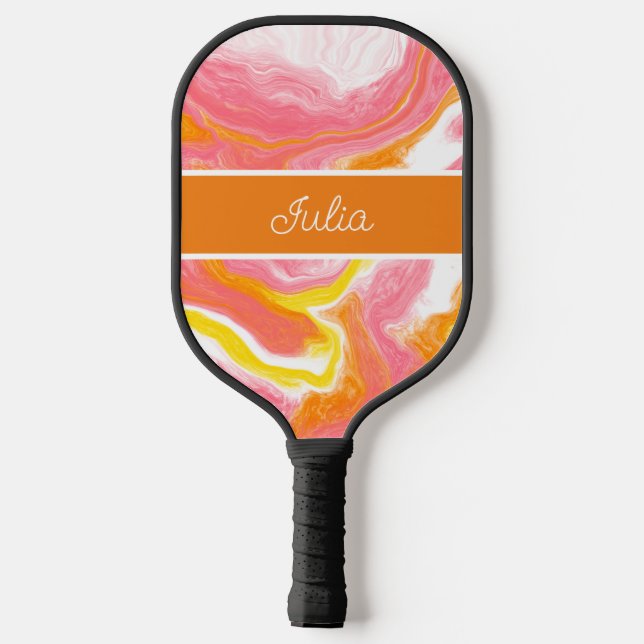 Raquette De Pickleball Marbre rose et orange personnalisé (Verso)