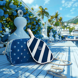 Raquette De Pickleball Marine élégante et Bleu clair rayé Nautique